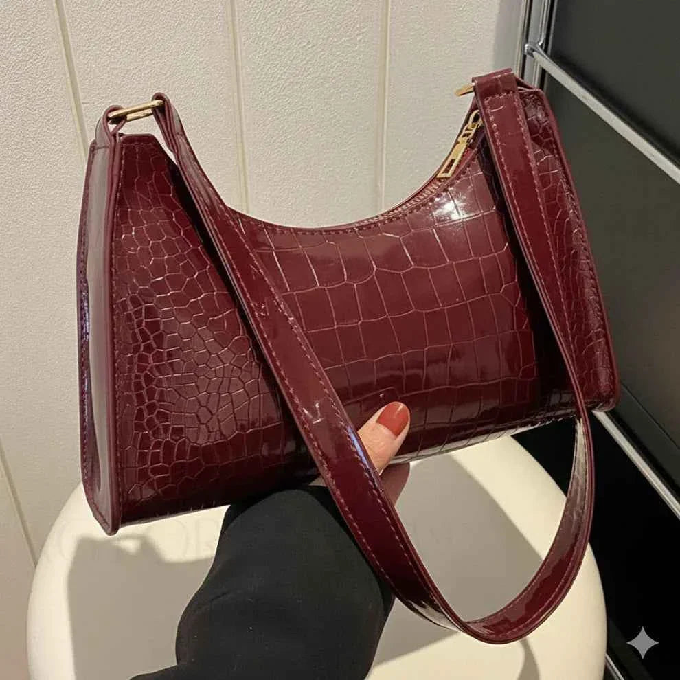 Crocodile Texture Handbag for Women Maroon