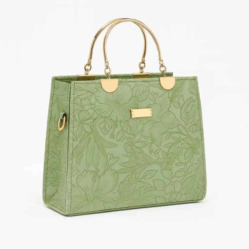 Noir Flora – Gold Handle Tote Handbag for Women