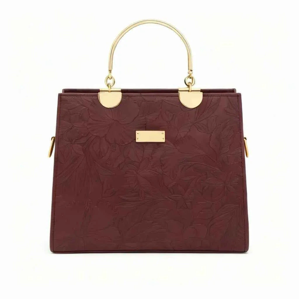 Noir Flora – Gold Handle Tote Handbag for Women